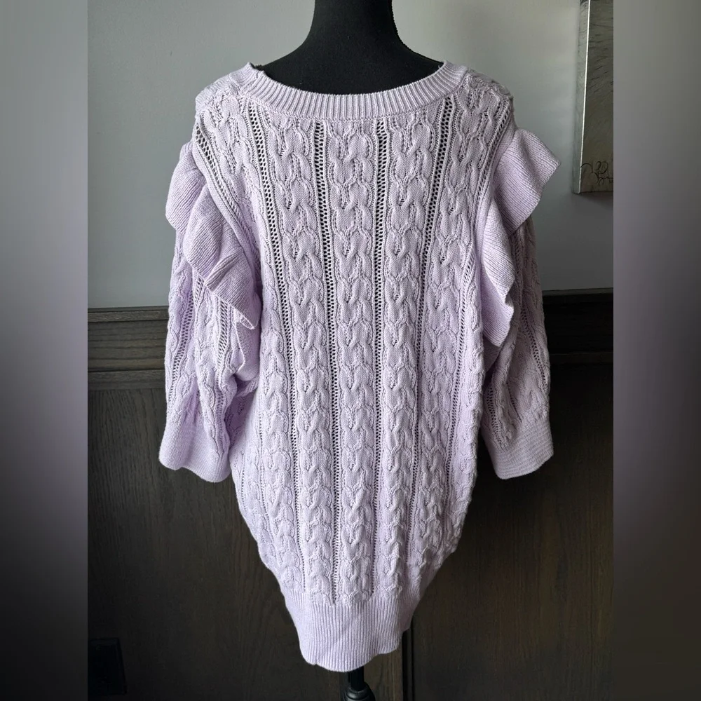 Design 365 Lilac purple Cable Knit Women's Sweater 3/4 sleeves 2X - Picture 5 of 6